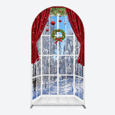 Aperturee - Aperturee Window Snowy Forest Scene Christmas Arch Backdrop